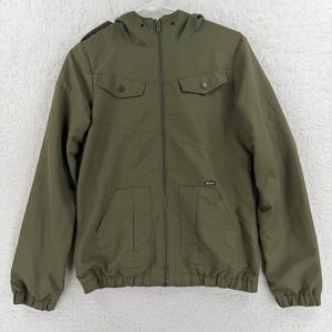 Volcom Jacket Youth XS Green Enemy Lines Windbreaker Hooded Zip Boys Military